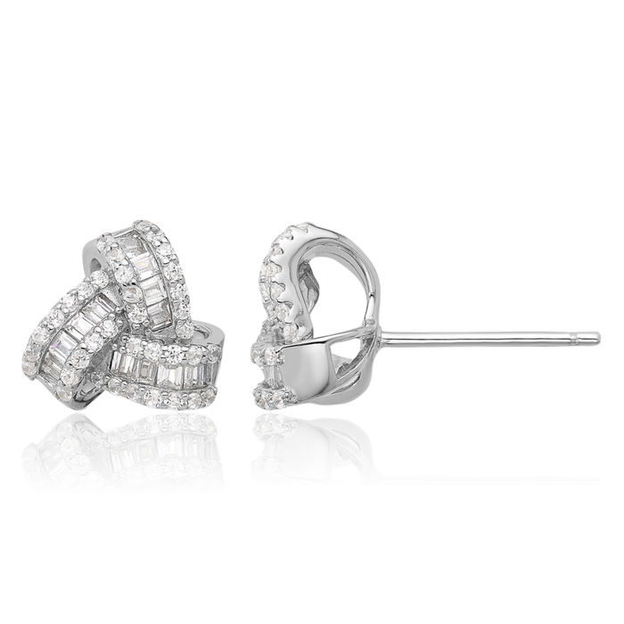 925 Sterling Silver Cubic Zirconia CZ Twisted Love Knot Symbol Stud Earrings