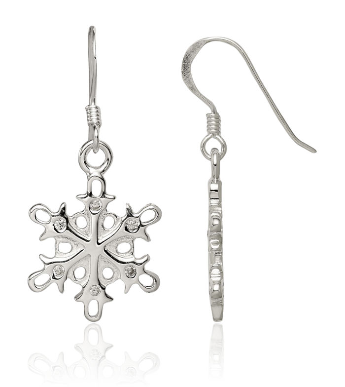 925 Sterling Silver Cubic Zirconia CZ Snowflake Drop Dangle Earrings