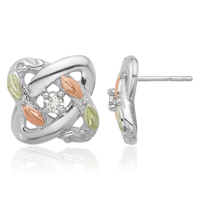 925 Sterling Silver Diamond Twisted Love Knot Symbol Stud Earrings