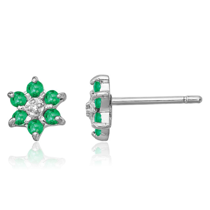 925 Sterling Silver Green Emerald Diamond Heart Stud Earrings Gemstone Post Push Back May Birthstone Jewelry