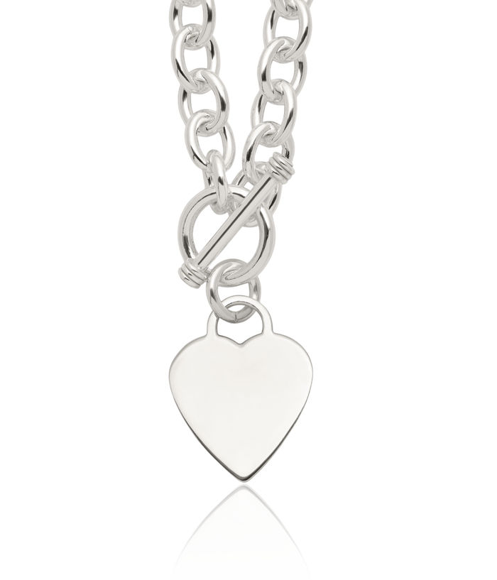 925 Sterling Silver Engraveable Heart Link Chain Necklace Toggle Clasp