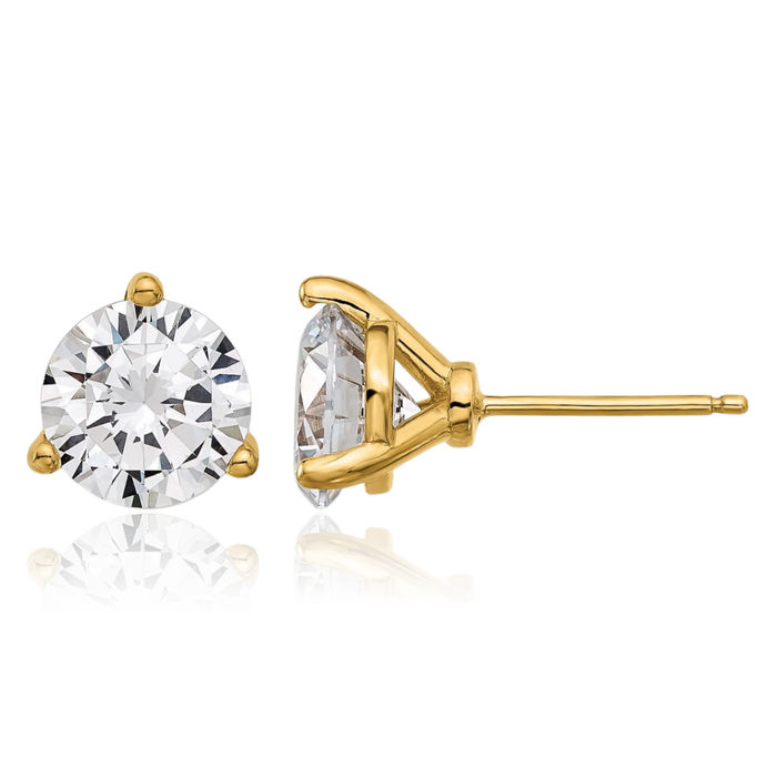 925 Sterling Silver Gold 8mm Cubic Zirconia CZ Stud Earrings