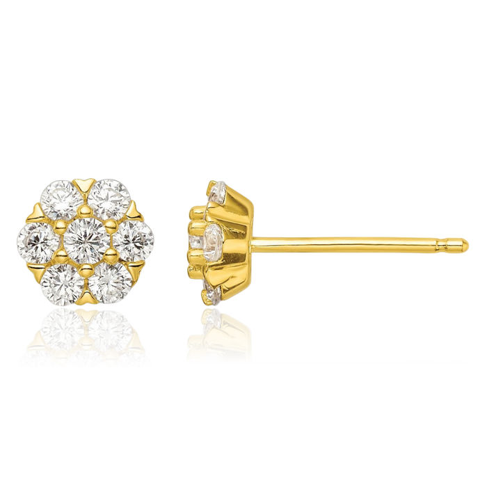 925 Sterling Silver Gold Cubic Zirconia CZ Flower Stud Earrings