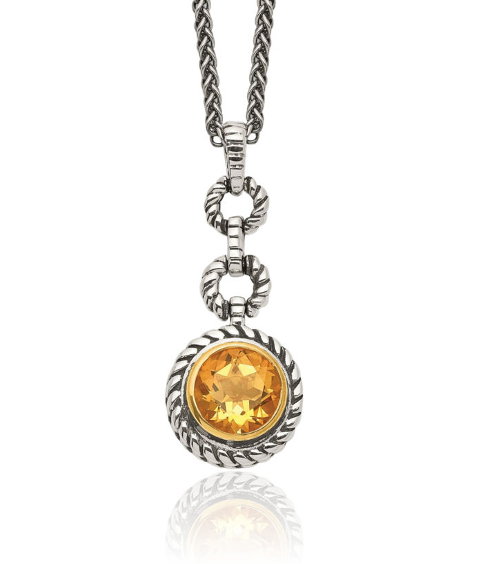 925 Sterling Silver Gold Plated Vintage Round Yellow Orange Citrine Chain Necklace Gemstone Pendant Charm