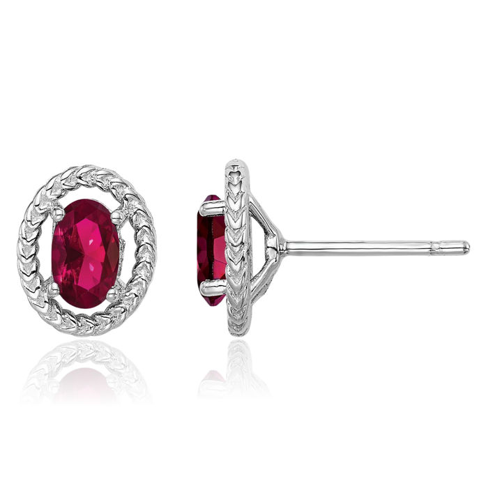 925 Sterling Silver Lab Red Ruby Oval Stud Earrings July Birthstone Jewelry