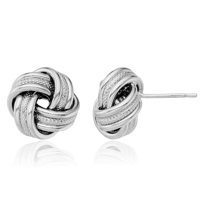 925 Sterling Silver Twisted Love Knot Symbol Stud Earrings