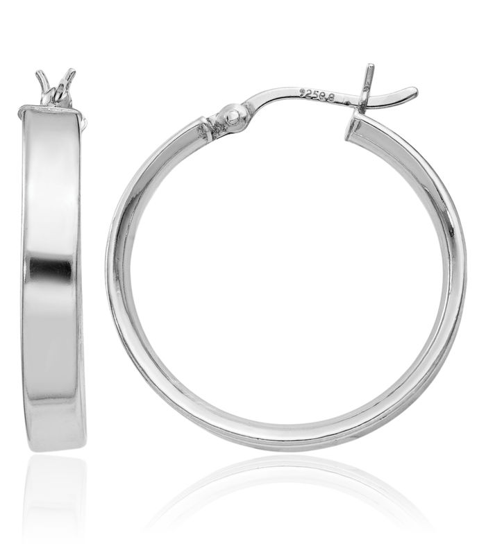 925 Sterling Silver Medium Round Hoop Earrings