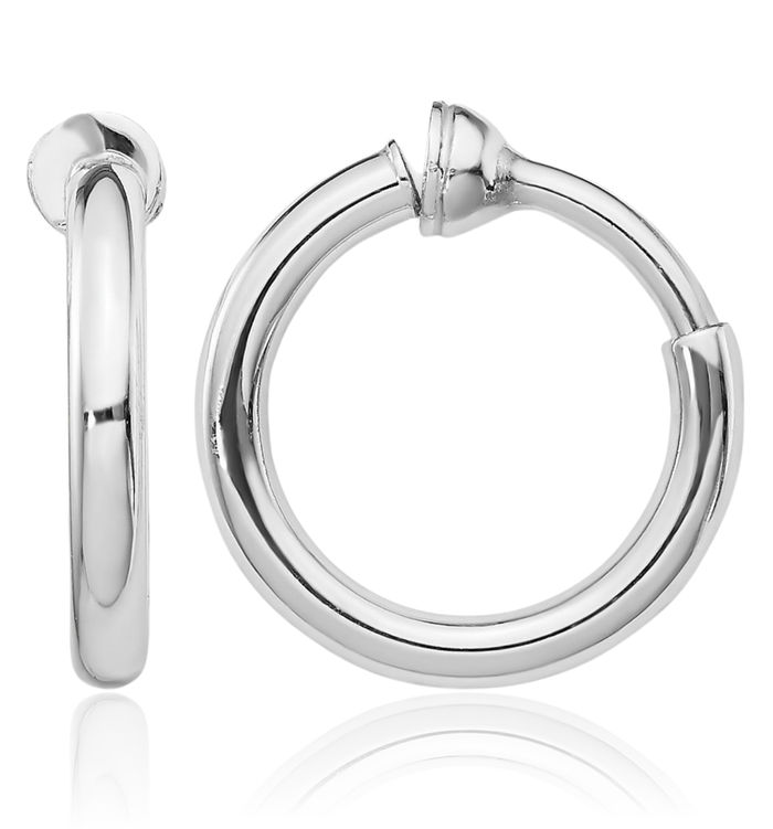 925 Sterling Silver Non Pierced Clip On Round Huggie Small Hoop Earrings