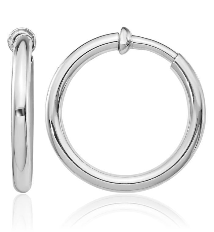 925 Sterling Silver Non Pierced Clip On Round Medium Hoop Earrings