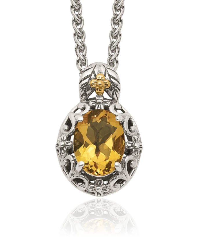 925 Sterling Silver Vintage Oval Yellow Orange Citrine Chain Necklace Gemstone Pendant Charm