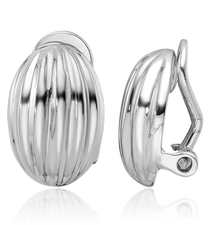 925 Sterling Silver Oval Non Pierced Clip On Stud Earrings