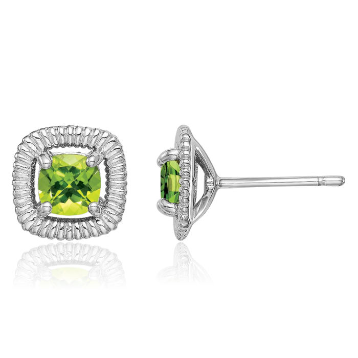 925 Sterling Silver Green Peridot Square Stud Earrings August Birthstone Jewelry