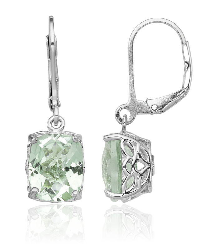 925 Sterling Silver Green Quartz Drop Dangle Earrings