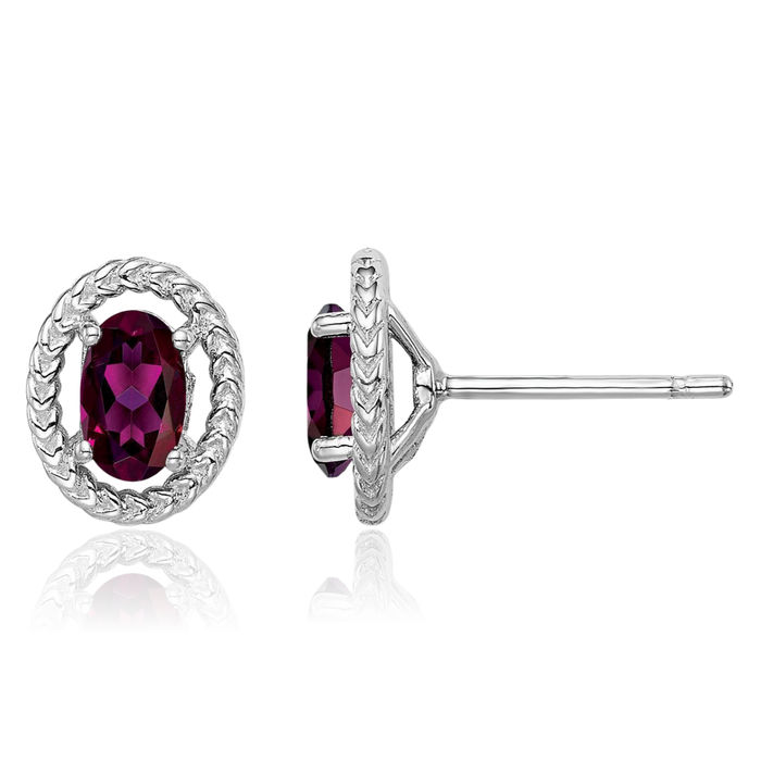 925 Sterling Silver Purple Rhodolite Garnet Oval Stud Earrings June Birthstone Jewelry