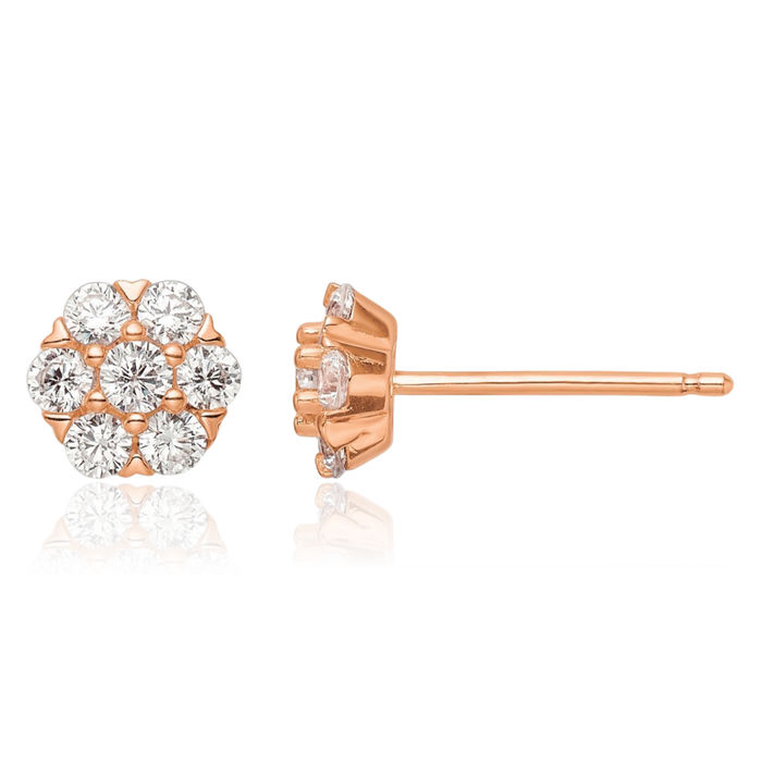 925 Sterling Silver Rose Tone Cubic Zirconia CZ Flower Stud Earrings