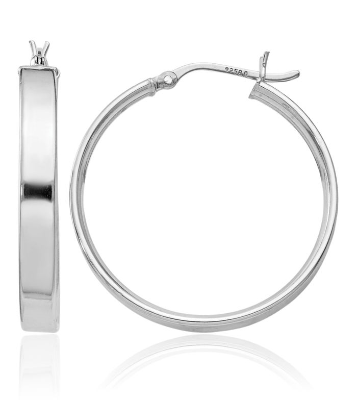 925 Sterling Silver Round Medium Hoop Earrings