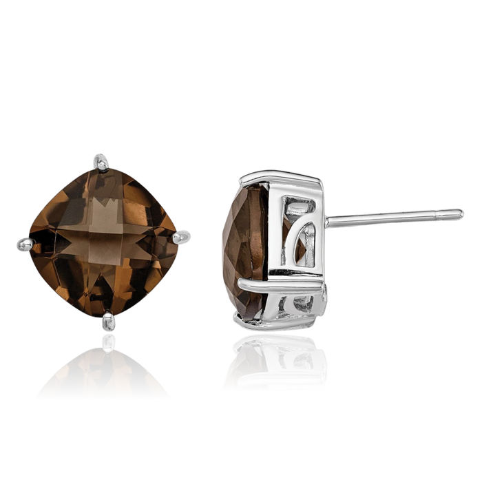 925 Sterling Silver Brown Smoky Quartz Studs Gemstone Earrings