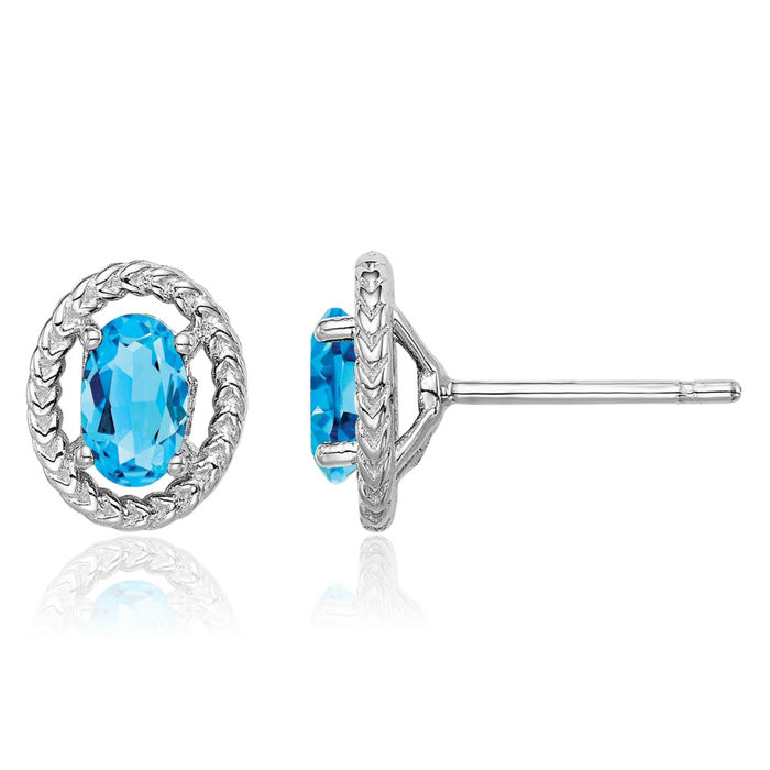 925 Sterling Silver Swiss Blue Topaz Oval Stud Earrings December Birthstone Jewelry