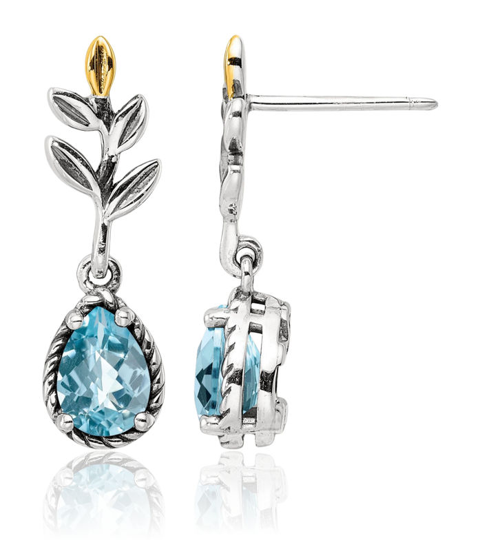 925 Sterling Silver Vintage Swiss Blue Topaz Post Drop Dangle Earrings Pear Teardrop Gemstone