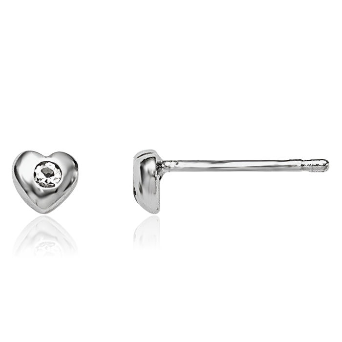 925 Sterling Silver White Preciosa Rhinestone Crystals Heart Stud Earrings April Birthstone Jewelry